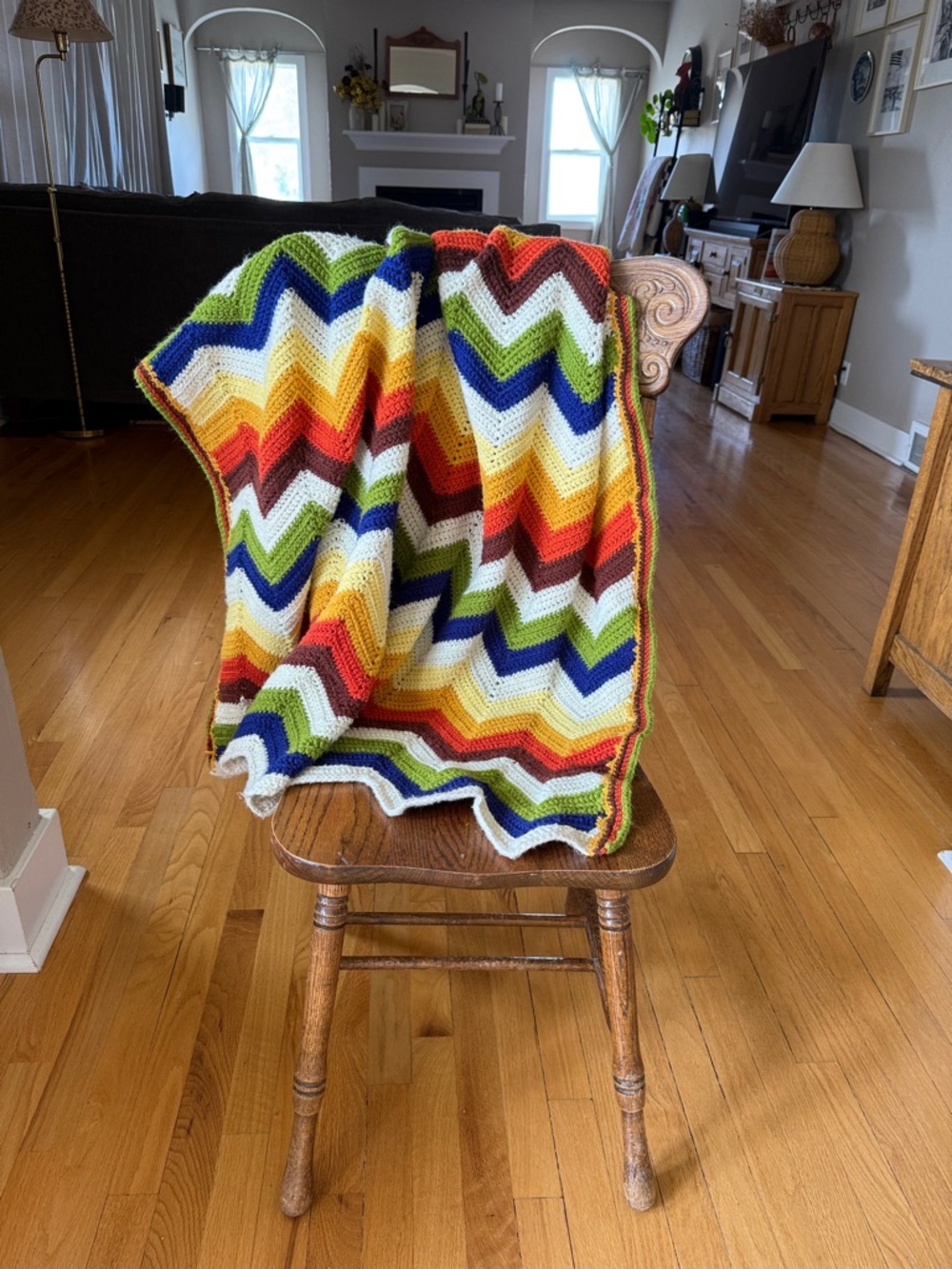Handmade Chevron Crochet Throw - Bright Multicolor